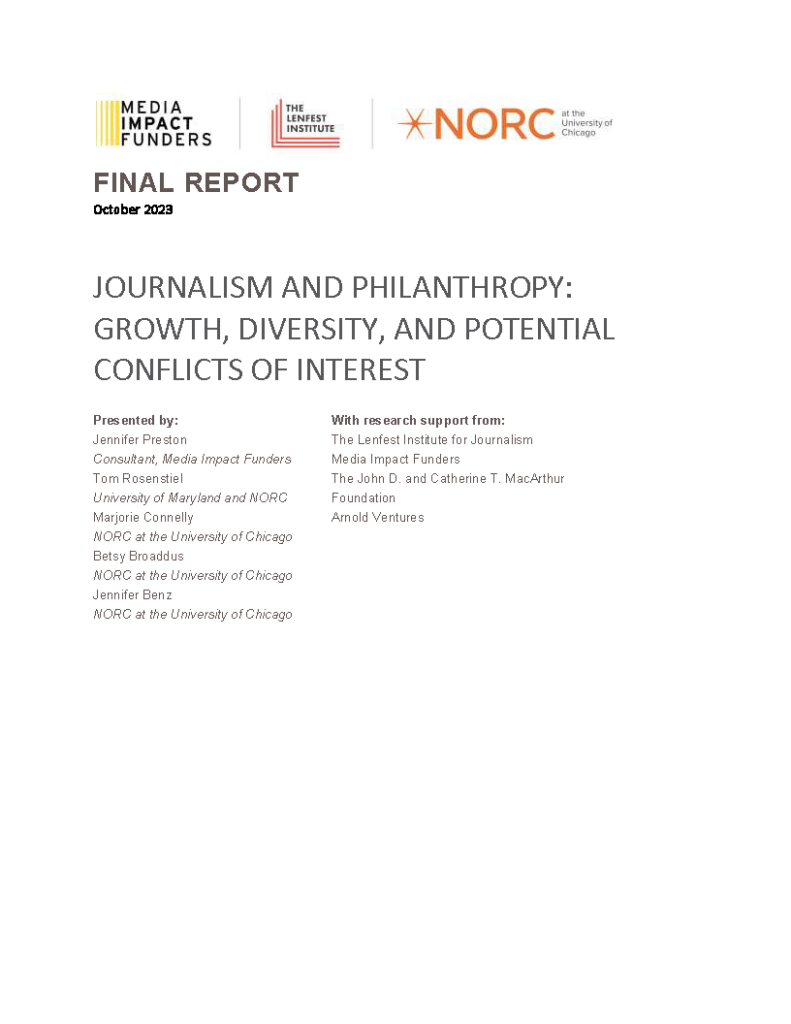 Journalism and Philanthropy: Growth, Diversity and Potential Conflicts of Interest